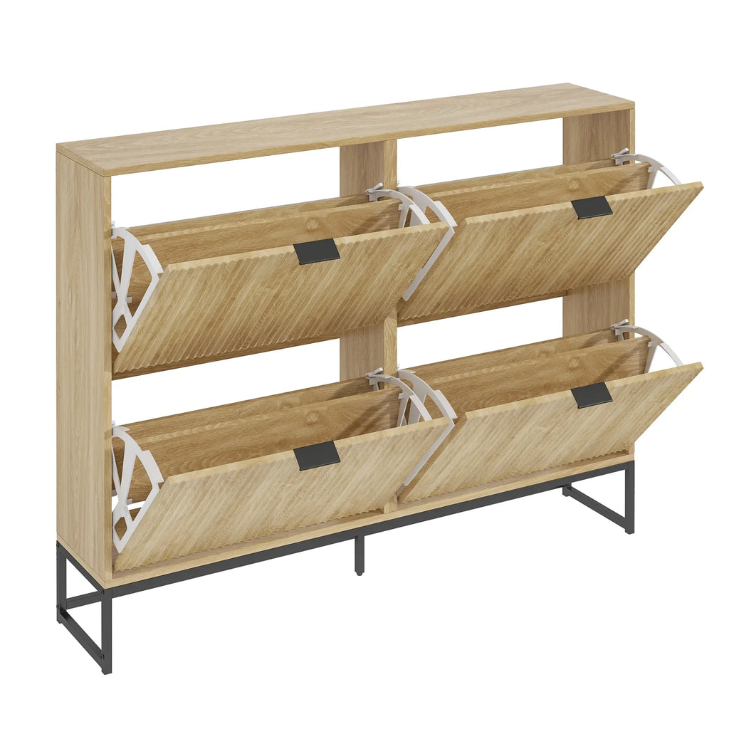 Oubayajia Modern Shoe Storage Cabinet, Wood Shoe Rack Organizer with 2 Flip Drawers, Freestanding Narrow Shoe Cabinet for Entryway Hallway, Natural