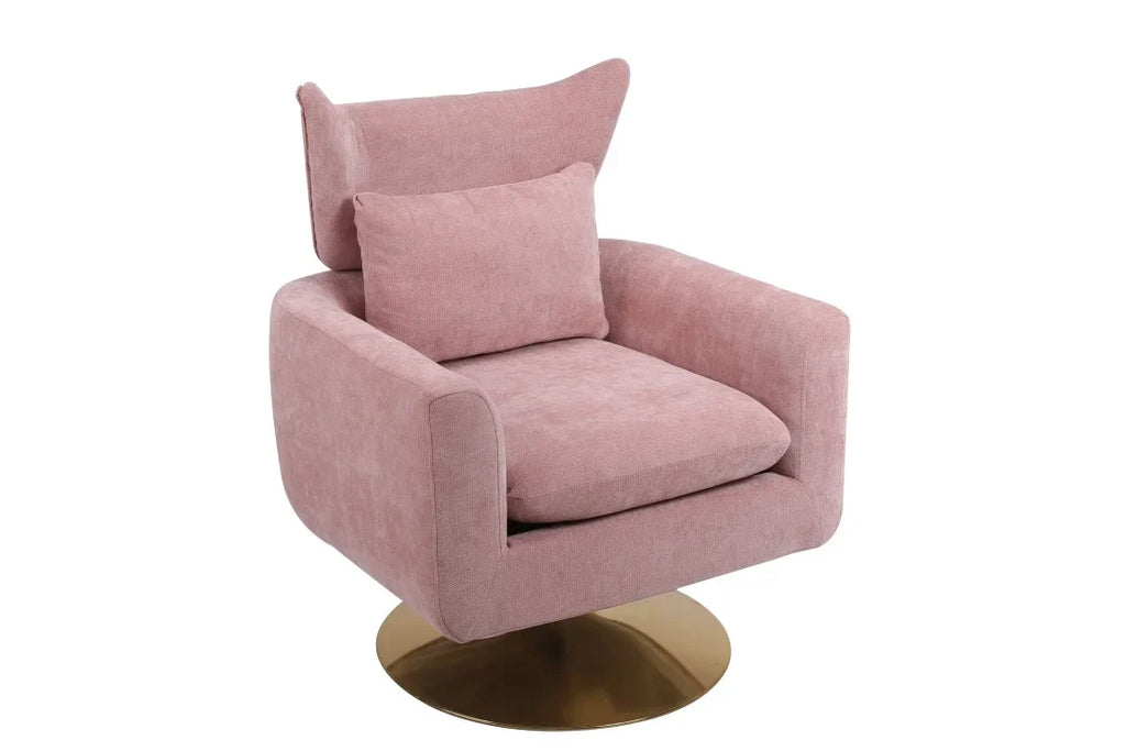 Swivel Accent Chair, Mid Century Modern 360 Degree Comfy Armchair with Wraparound Backrest, Linen Upholstered Single Sofa Chair for Living Room, Bedroom, Office, Orange