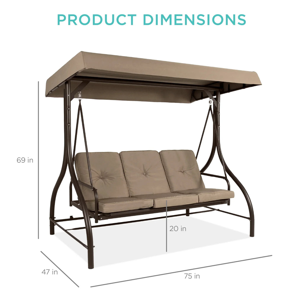 Best Choice Products 3-Seat Outdoor Converting Canopy Swing Glider Patio Hammock w/ Removable Cushions - Burgundy