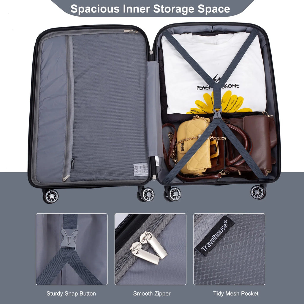 Lightweight PP Suitcase Sets with Spinner Wheels TSA Lock, Hardshell Luggage Sets for Travel Trips, 3-Piece Set (20in/24in/28in), Light Green