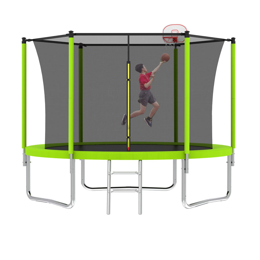 Alvantor Trampoline for Kids with Basketball Hoop, 10 Ft Backyard Round Trampolines with Enclosure Net, Age 3-10, Blue
