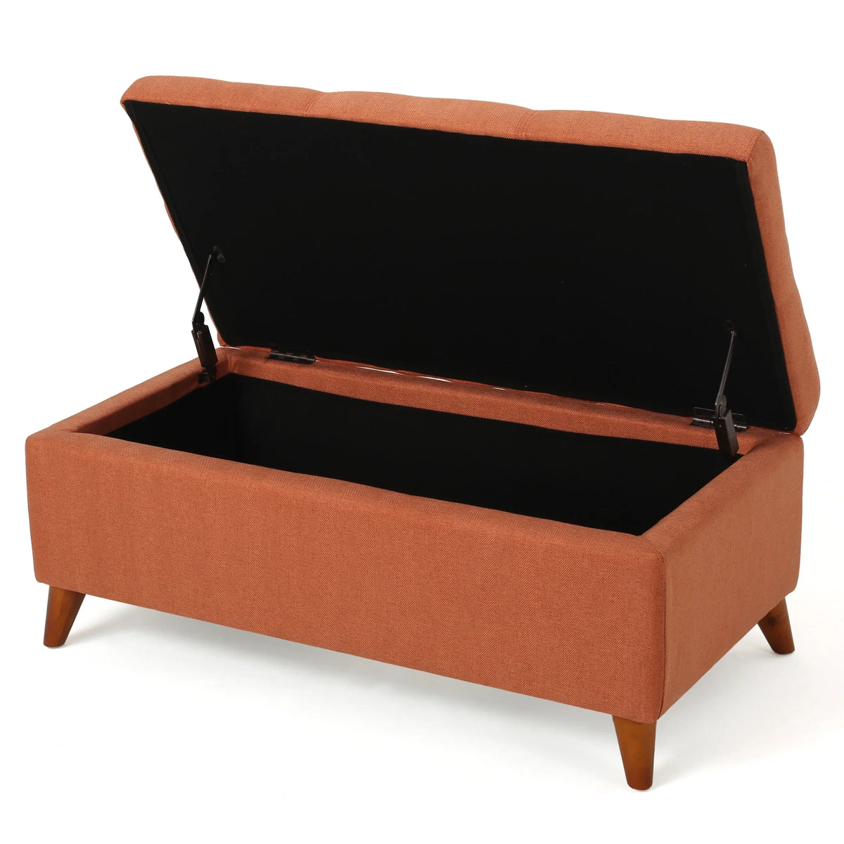 GDF Studio Valeno Mid Century Modern Fabric Tufted Storage Ottoman Bench, Light Gray and Light Brown