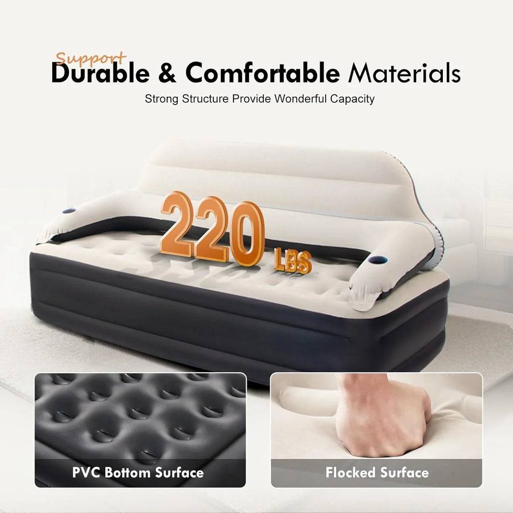 Twin Size Air Sofa Bed Mattress with Headboard and Pump,Blow Up Couch Inflatable Bed