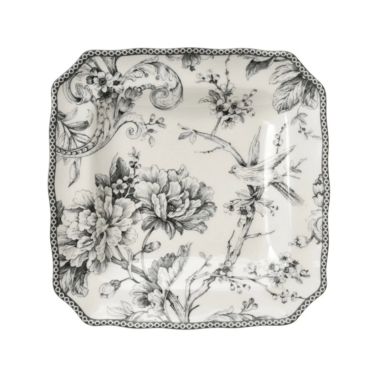 222 Fifth Adelaide Round 16-Piece Porcelain Dinnerware Set, Black Toile