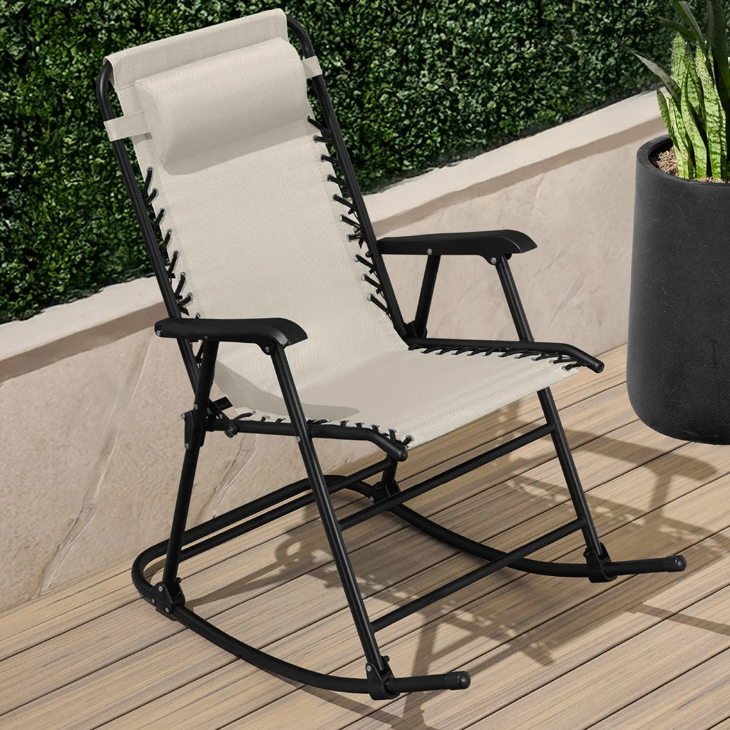 Best Choice Products Folding Outdoor Zero Gravity Rocking Lounge Chair w/ Headrest Pillow - Black