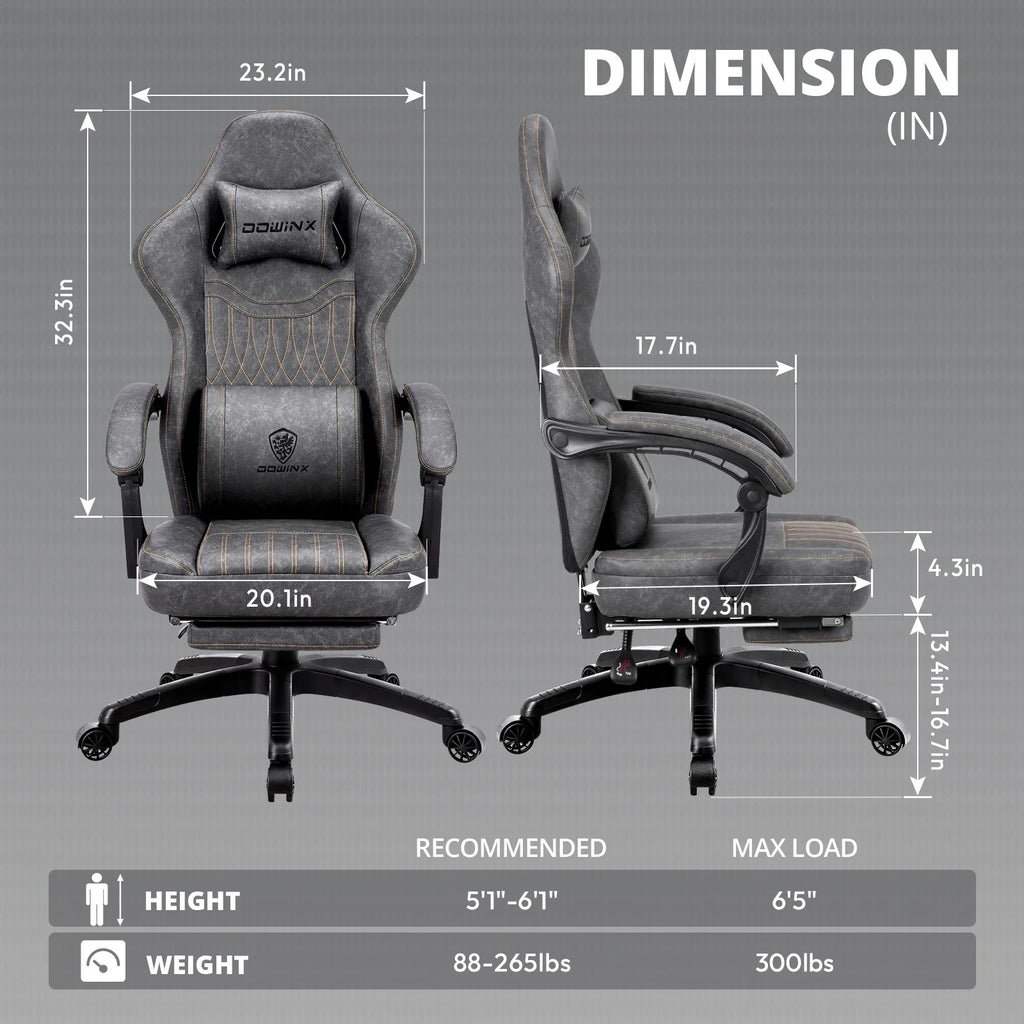 Dowinx Gaming Chair Breathable PU Leather Gamer Chair with Pocket Spring Cushion, Ergonomic Computer Chair with Massage Lumbar Support,Adjustable Swivel Task Chair with Footrest(Brown)