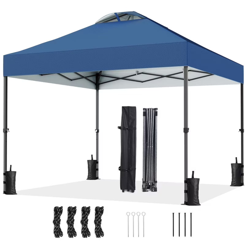 CHITOOMA 10 x 10ft Pop up Canopy Tent, Instant Outdoor Shelter Easy Portable Straight Leg Canopy Tent with Pockets Sidewall, White