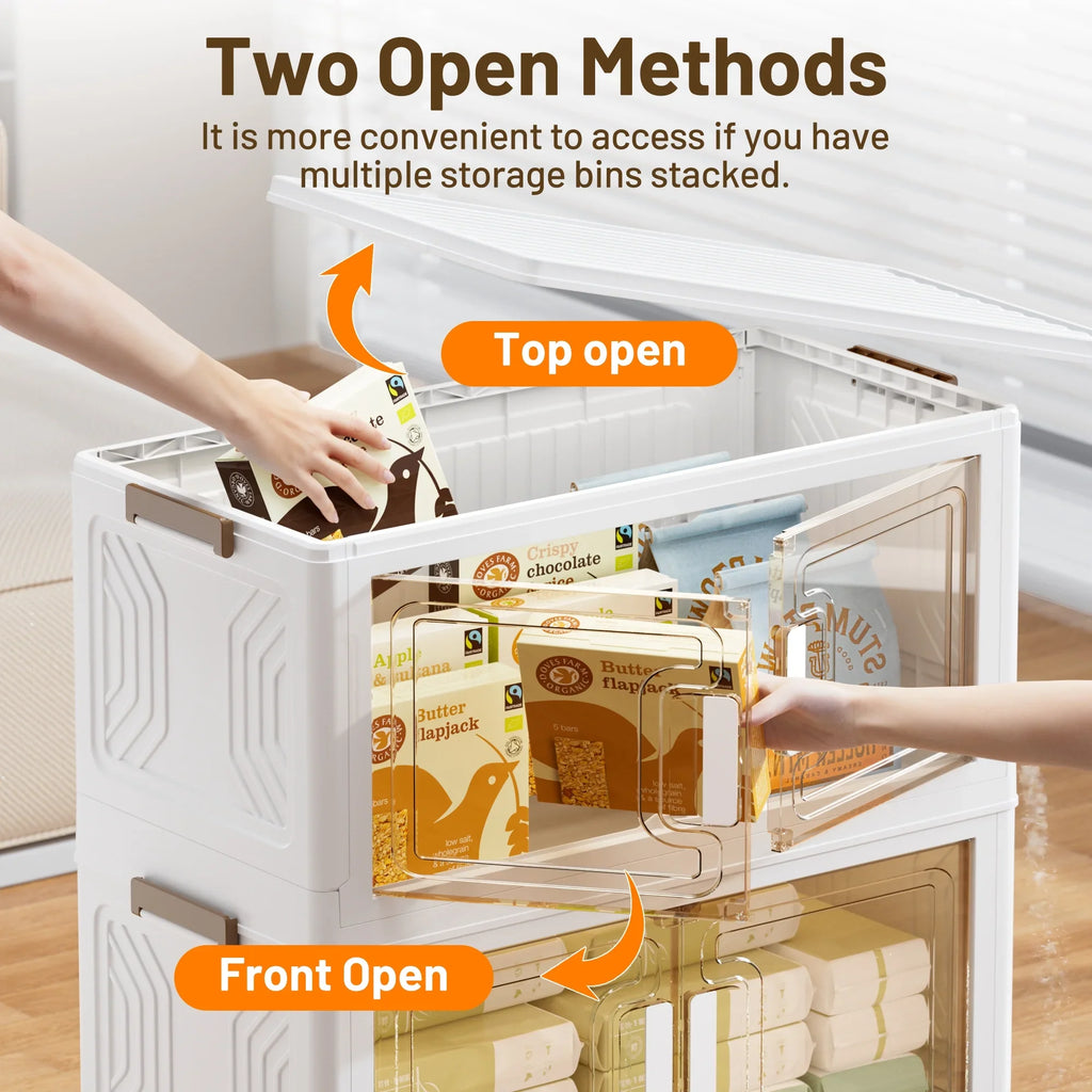 AZULLIA 290QT Stackable Plastic Collapsible Storage Bins with Lids, Wheels, Doors, 5 Pack GS01