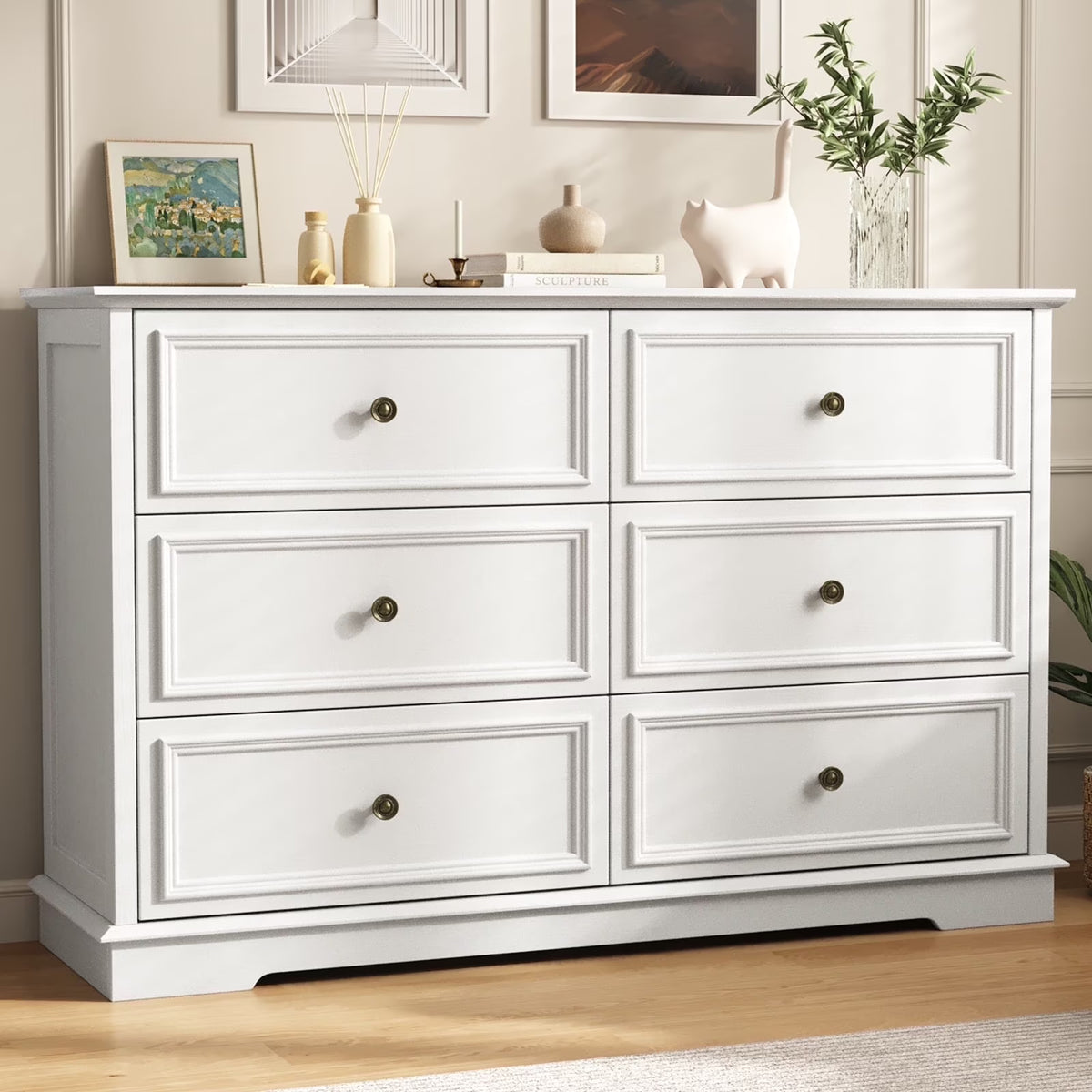 IDEALSOUL Black Dresser,6 Drawer Dresser for bedroom,Retro Wood Storage Cabinet for Living Room