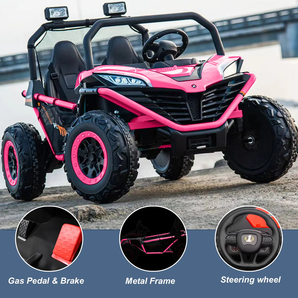 OTTORD 24 V Ride on Car UTV 2 Seater, 2x200W Electric Car Truck with Metal Frame, Brake&Gas Pedal, EVA Tires,3 Speed (Purple Pink)