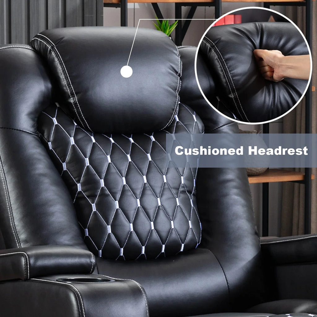 Bonzy Home Overstuffed Electric Home Theater Seating PU Leather Reclining Furniture with with USB Ports and Cup Holders and Hidden Arm Storage - Black