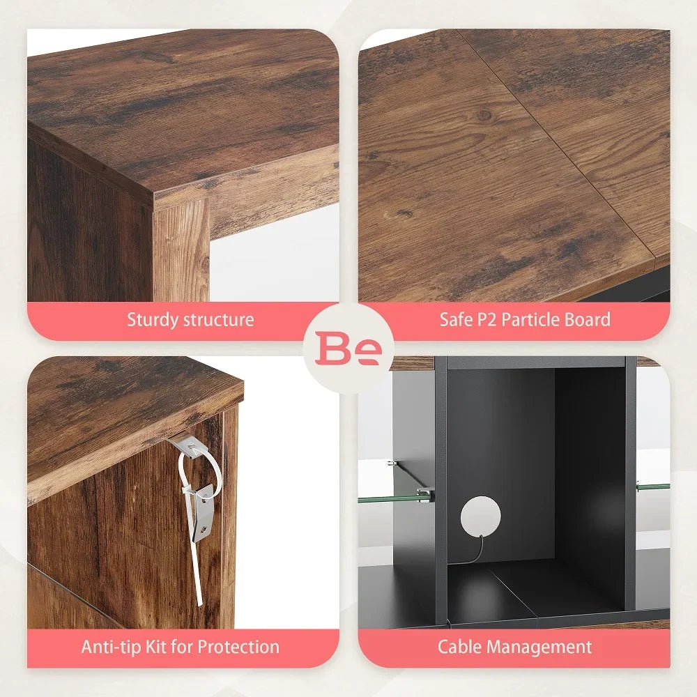 Bestier Entertainment Center with LED Lights TV Stand Media Console Table for TVs up to 60" in Light Grey