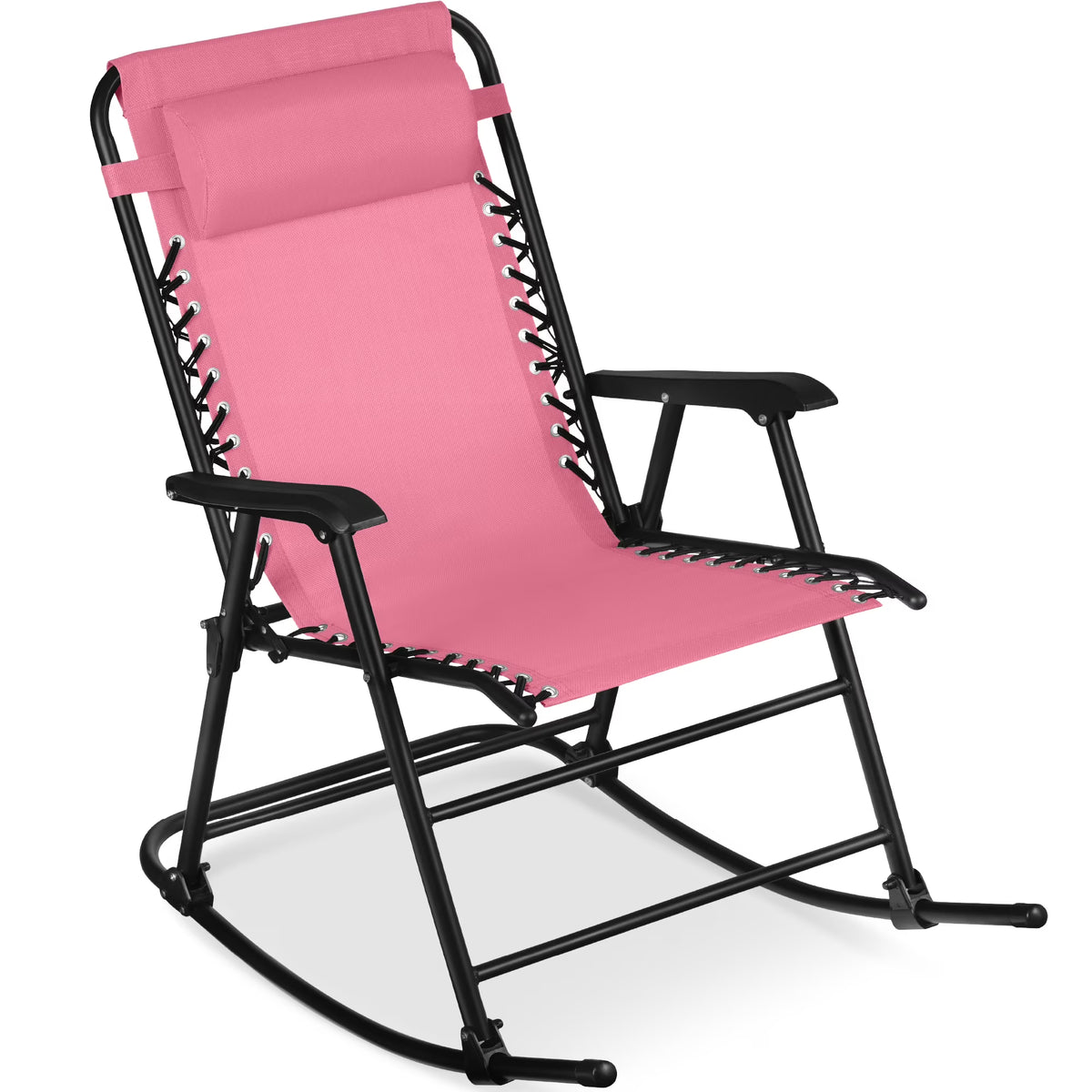 Best Choice Products Folding Outdoor Zero Gravity Rocking Lounge Chair w/ Headrest Pillow - Black