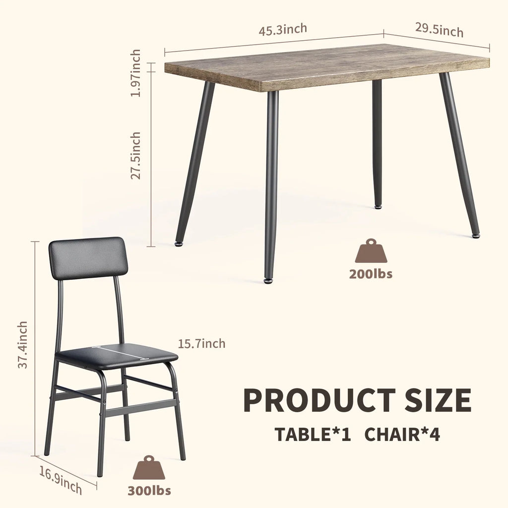 Dining Table Set for 4, Lofka 5 Piecs Kitchen Table and Chairs Set for Dining Room & Kitchen, Black