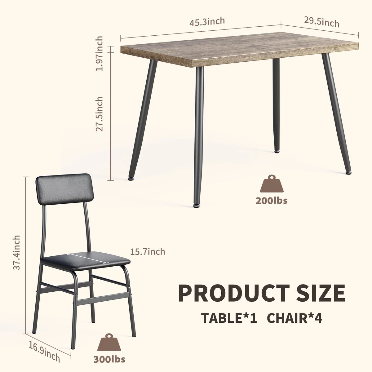 Dining Table Set for 4, Lofka 5 Piecs Kitchen Table and Chairs Set for Dining Room & Kitchen, Black