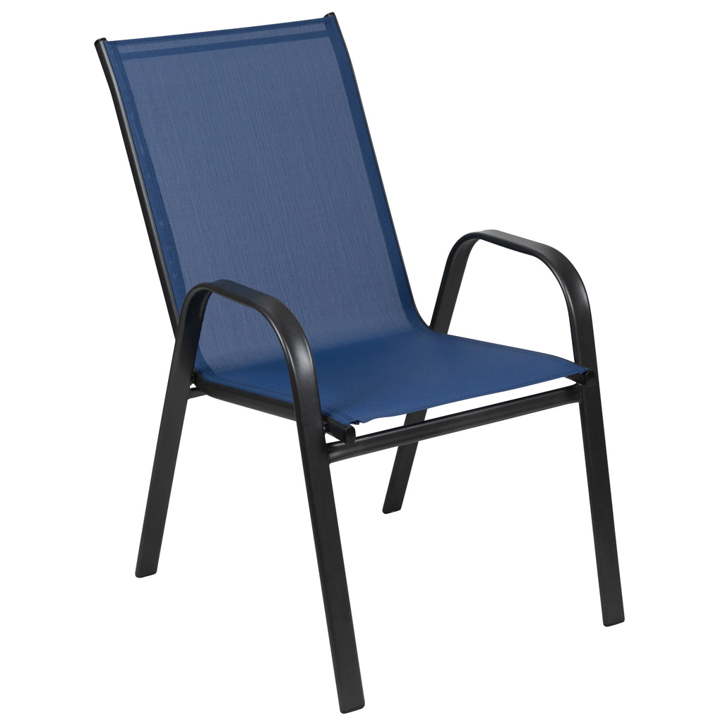 Emma + Oliver 4 Pack Gray Outdoor Stack Chair with Flex Comfort Material - Patio Stack Chair