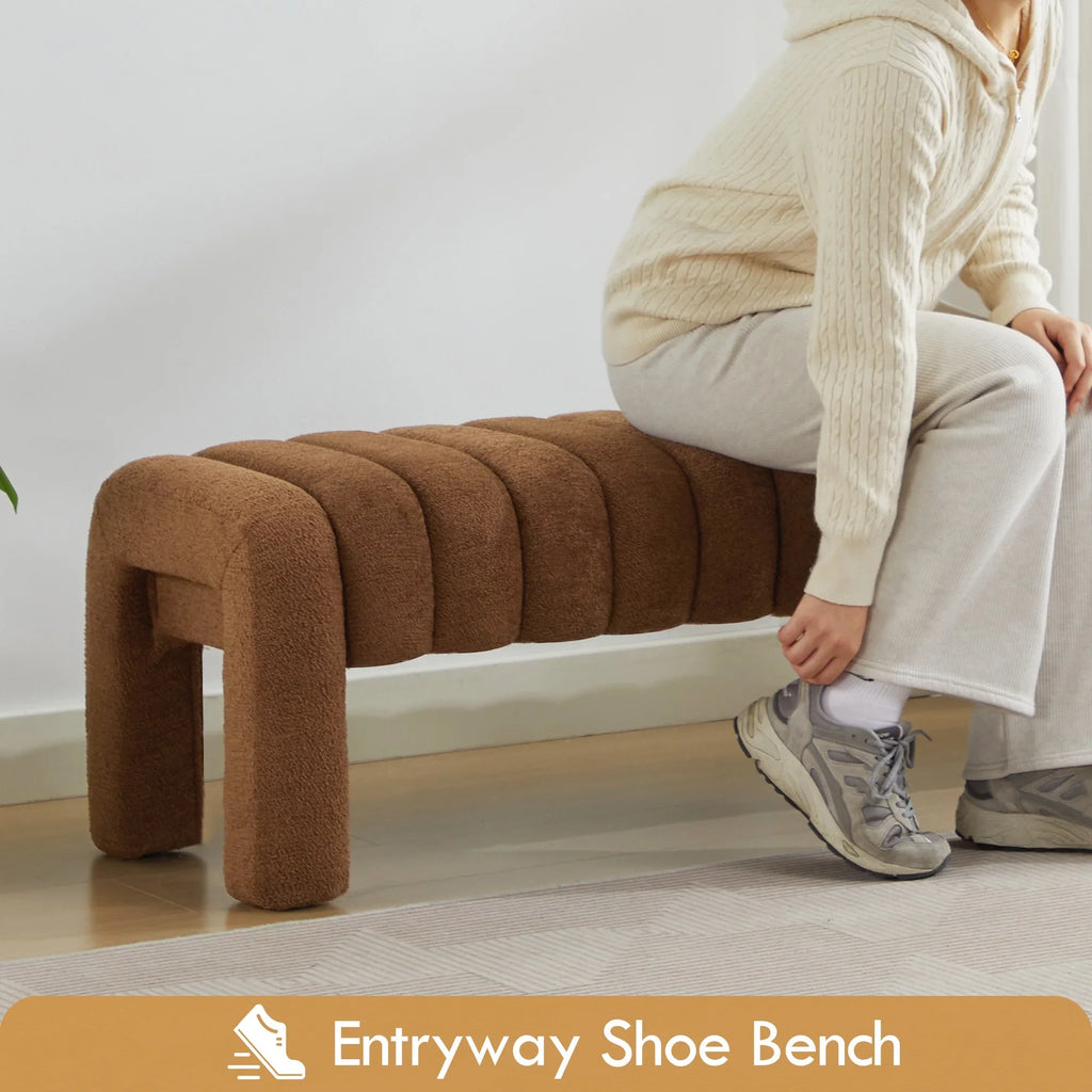 Zesthouse 63" End of Bed Bench, Linen Tufted Upholstered Ottoman Bench with Padded Seat and Solid Wood Leg, Modern Entryway Bench for Bedroom, Living Room, Beige