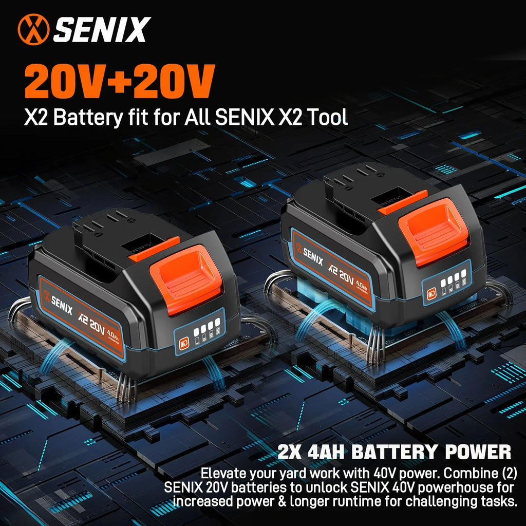 SENIX X6 60V Max* Brushless Cordless Leaf Blower with 4.0 Ah Battery and Charger, Variable Speed Up to 810CFM 170MPH, BLAX6-M1