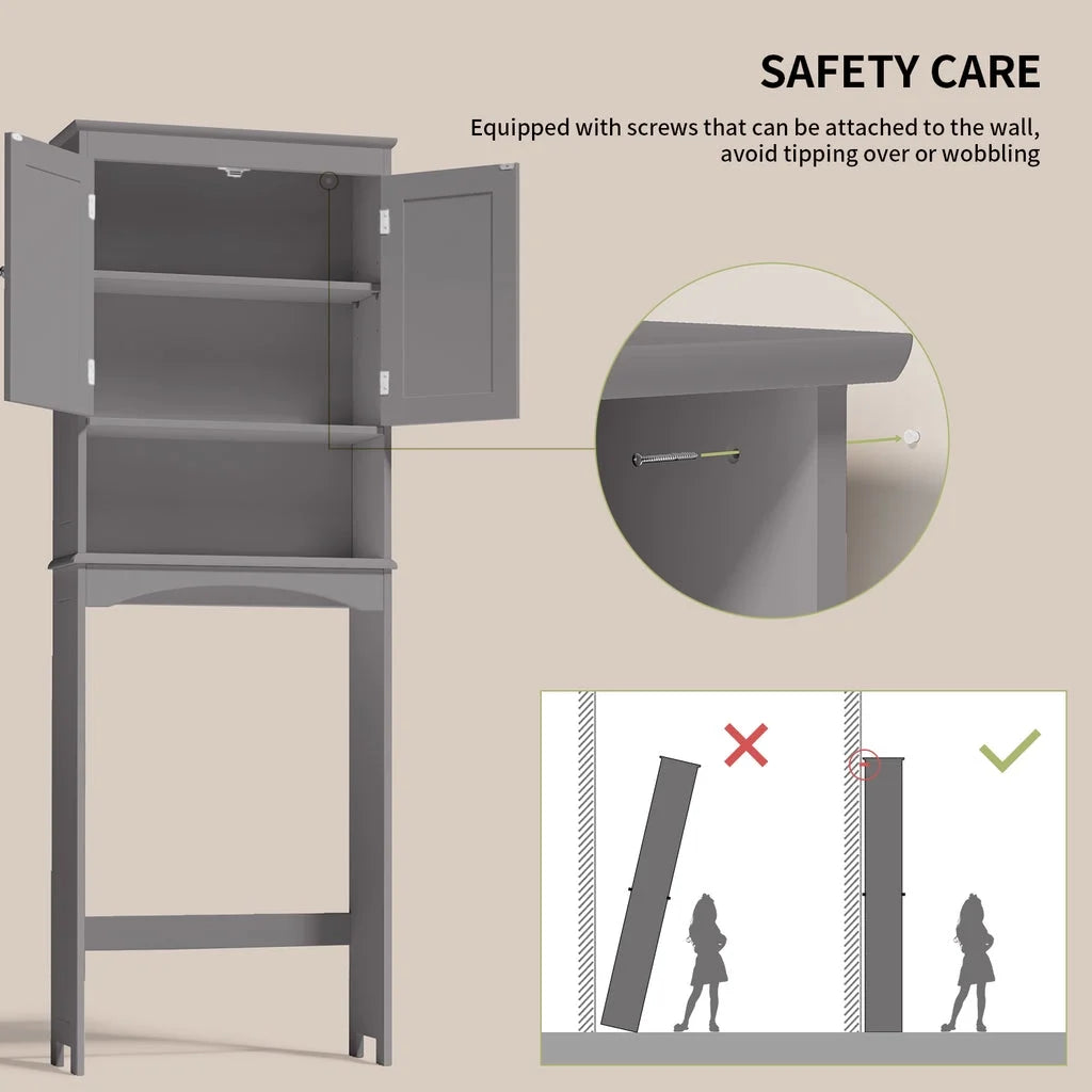 Aiho 66.1" over the Toilet Storage Cabinet with Adjustable Shelf and Open Storage Shelf, Freestanding - White