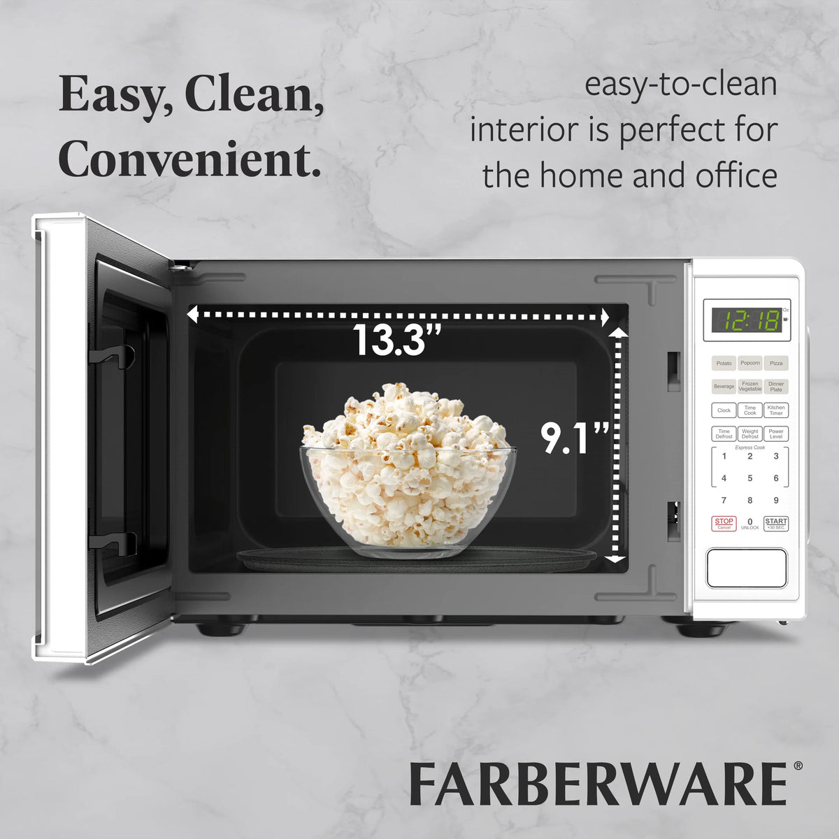 Farberware Countertop Microwave Ov 1100 Watts, 2.2 cu ft - Smart Sensor With LED Lighting and Child Lock - Perfect for Apartments and Dorms - Easy Clean Black Interior, Stainless Steel