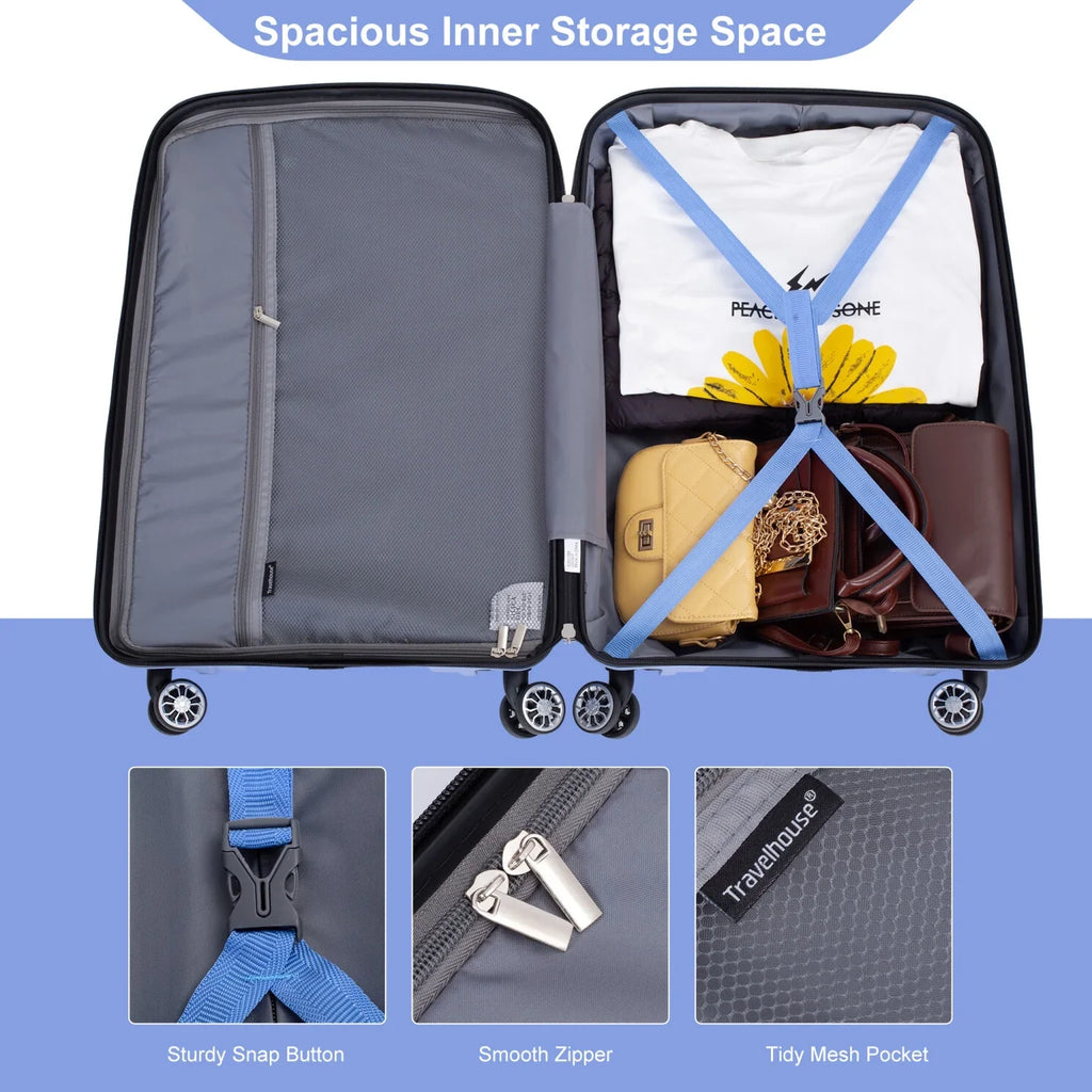 Lightweight PP Suitcase Sets with Spinner Wheels TSA Lock, Hardshell Luggage Sets for Travel Trips, 3-Piece Set (20in/24in/28in), Light Green