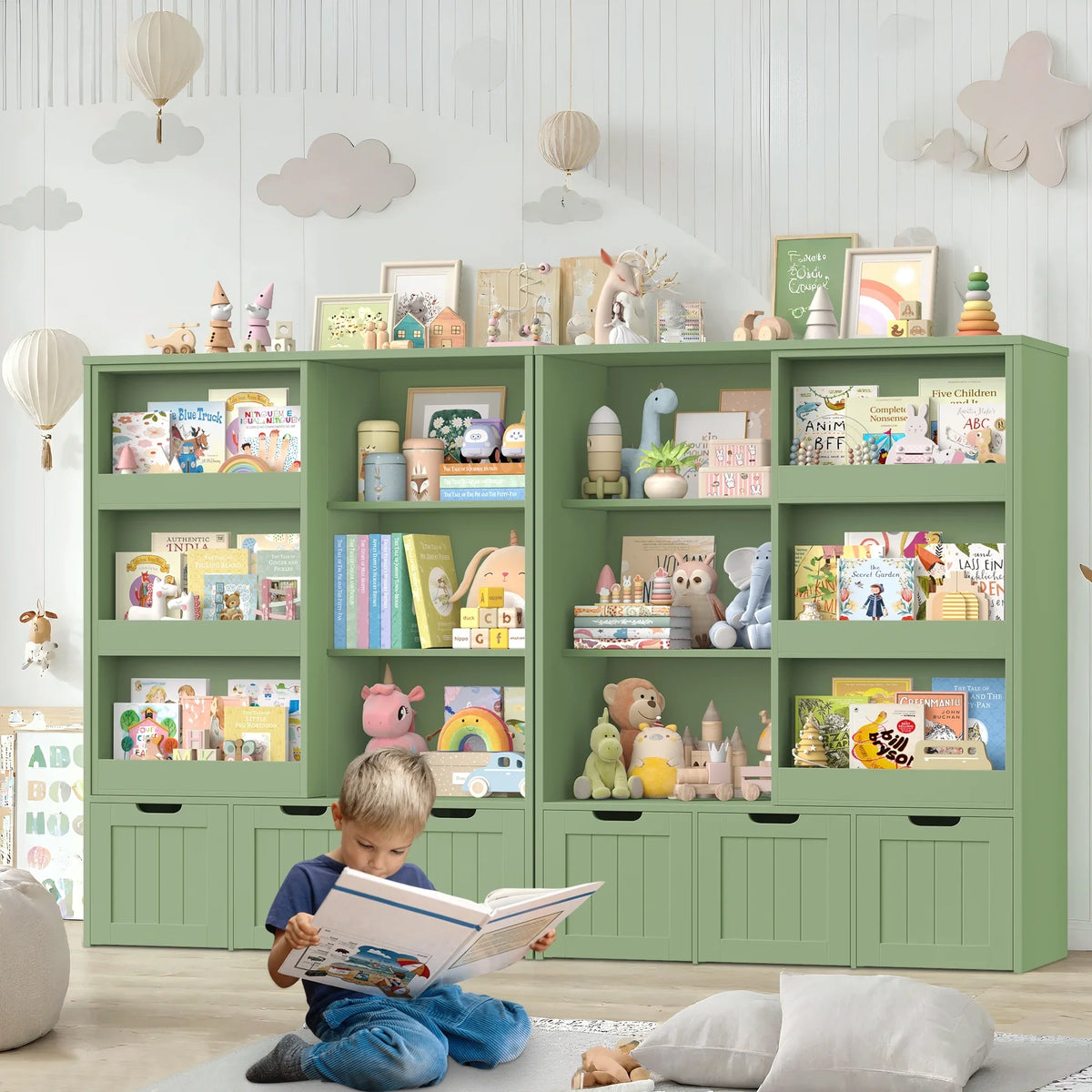 Homfa 6 Cube Toy Storage, Cube Organizer with Sliding Rack, 3 Drawer Kids Bookcase and Bookshelf, White