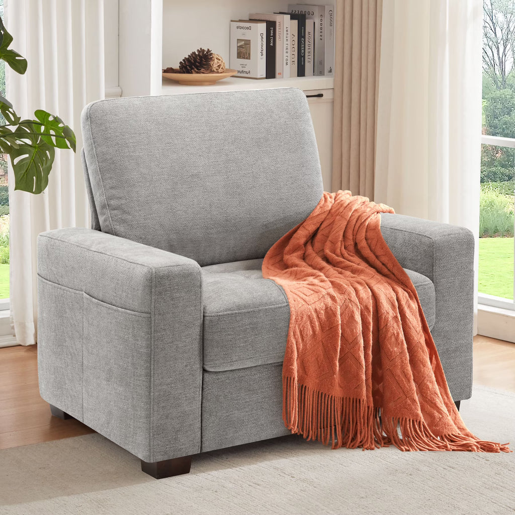 BedLuxury 38.5'' Wide Modern Accent Chair & Single Sofa Lounge for Living Room, Chenille Oversized Armchair, Grey