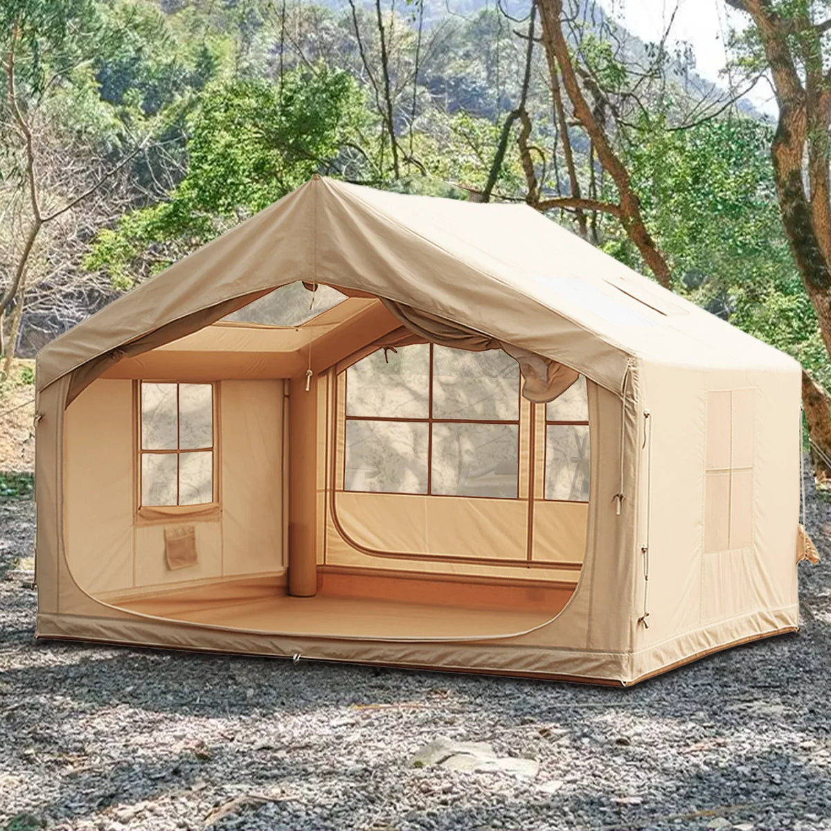 Inflatable Camping Tents 4/6/8/10 Person,129 Square Feets Large Blow up Tent with Stove Jack