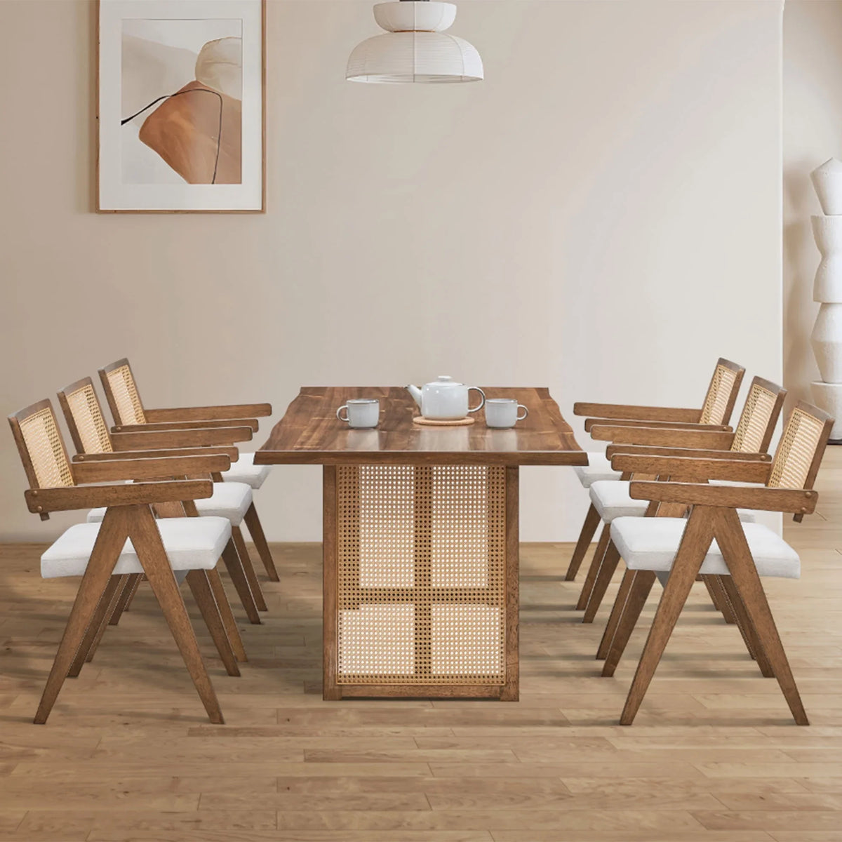 70.87 Inch Rectangular Waves Dining Table,Wooden Dining Table for 6 Persons,Mid Century Modern Large Kitchen Table for Living Room,Bohemian Dining Table
