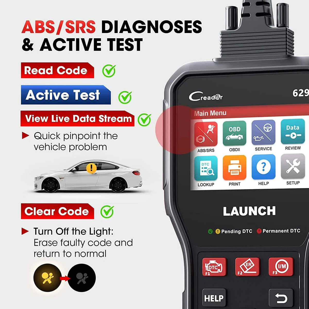 LAUNCH CR629 OBD2 Scanner, Car Diagnostic Tool Full OBD2 Functions Active Tests,Lifetime Free Update