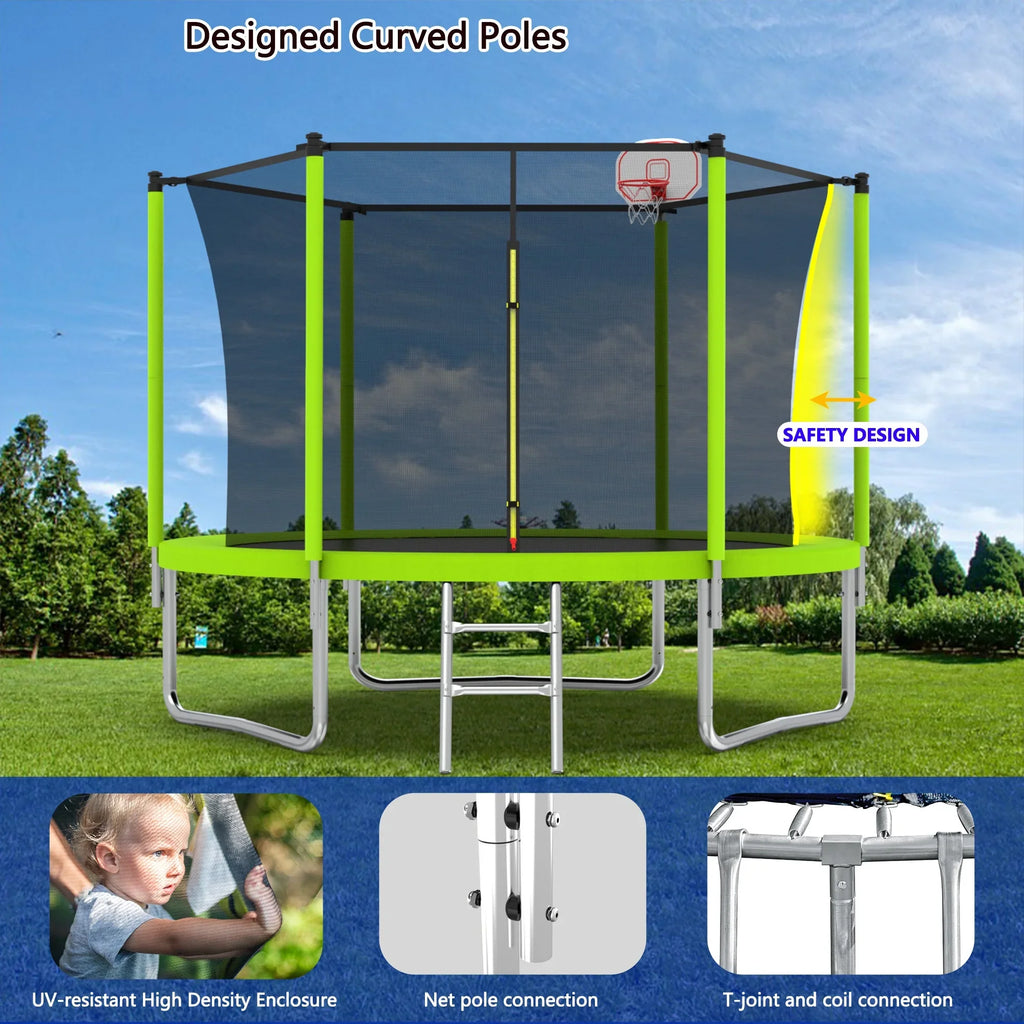 Alvantor Trampoline for Kids with Basketball Hoop, 10 Ft Backyard Round Trampolines with Enclosure Net, Age 3-10, Blue