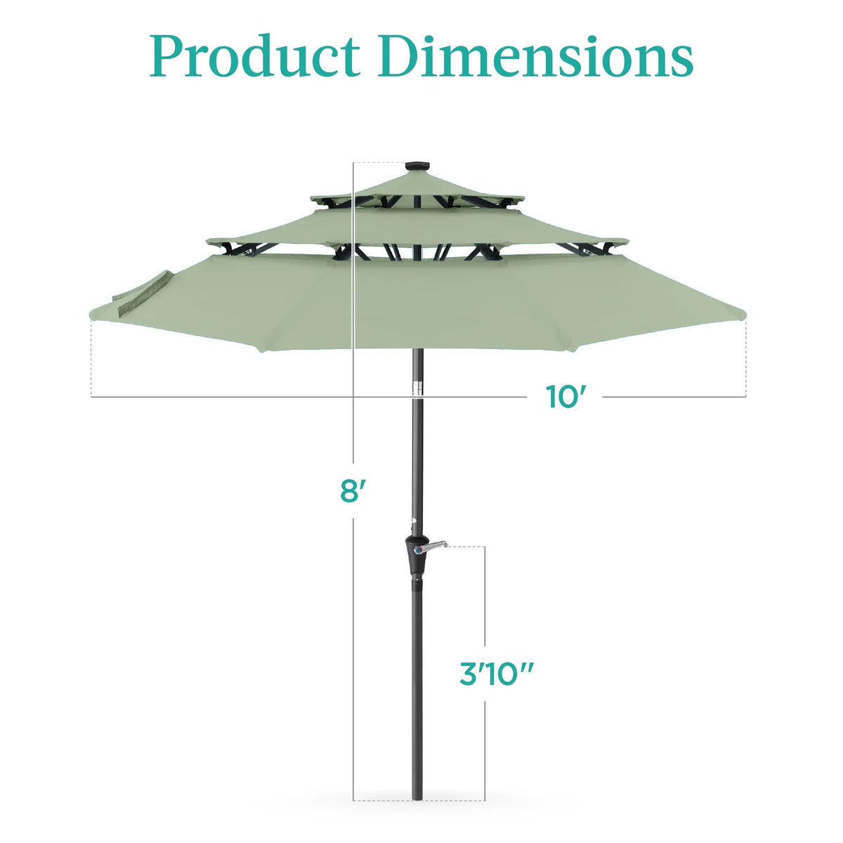 Best Choice Products 10ft 3-Tier Solar Patio Umbrella w/ 24 LED Lights, Tilt Adjustment, Easy Crank - Tan