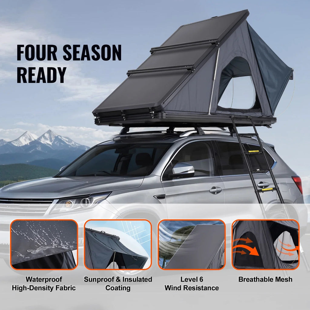 KFFKFF Hard Shell Rooftop Tent, Naturnest Shelter for 2-3 Individuals, Sturdy Roof Tent with Extendable Ladder and Thick Mattress, Resistant to Water and Wind for Jeep, SUV, Van, and Pickup Truck