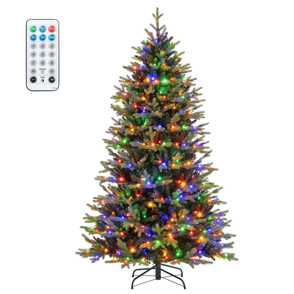 Costway 5 FT Pre-Lit Christmas Tree Hinged with 250 Multi-color Lights & 844 Branch Tips