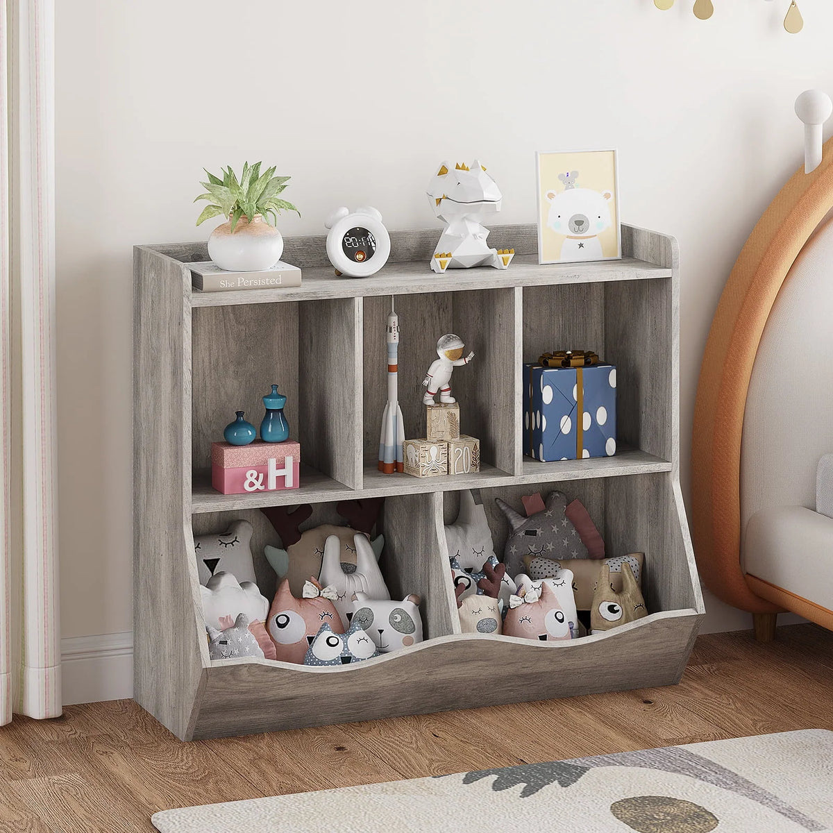 Kids Bookshelf and Bookcase Toy Storage Multi Shelf with Cubby Organizer Cabinet for Boys Girls,for Children Playroom Hallway Kindergarten School (White)