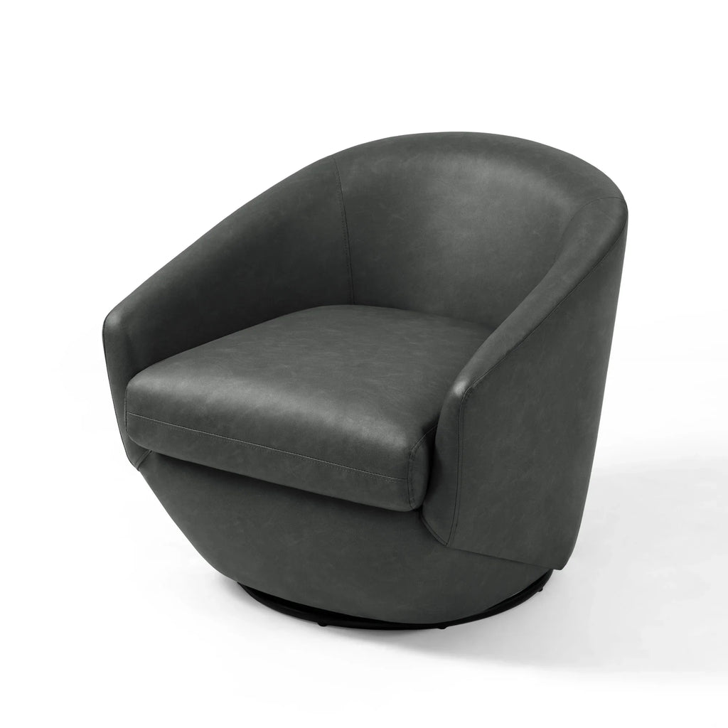 DREAMSIDEA Faux Leather Swivel Accent Chair Sets of 2 360" Swivel Barrel Chair,Swivel Club Sofa for Living Room, Bedroom, Office,Brown