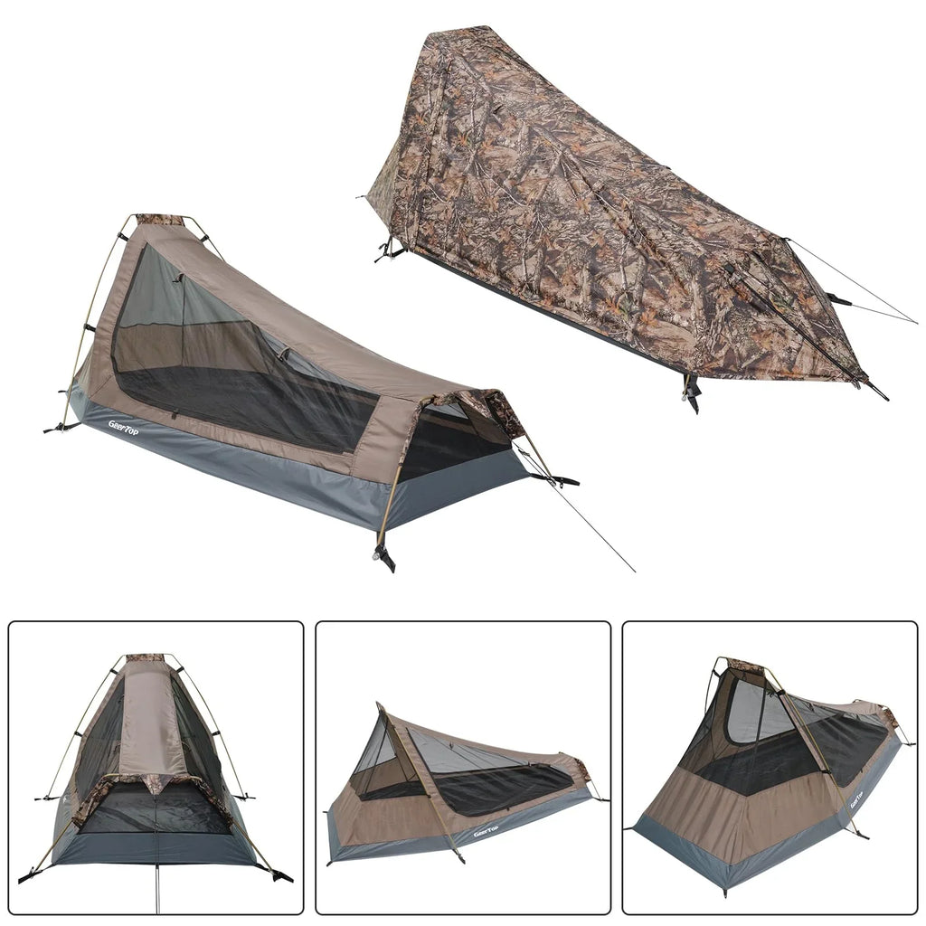 GEERTOP Ultralight Bivy Tent for 1 Person 3 Season Waterproof Single Person Backpacking Tent for Camping Hiking Backpack Travel Outdoor Survival Gear