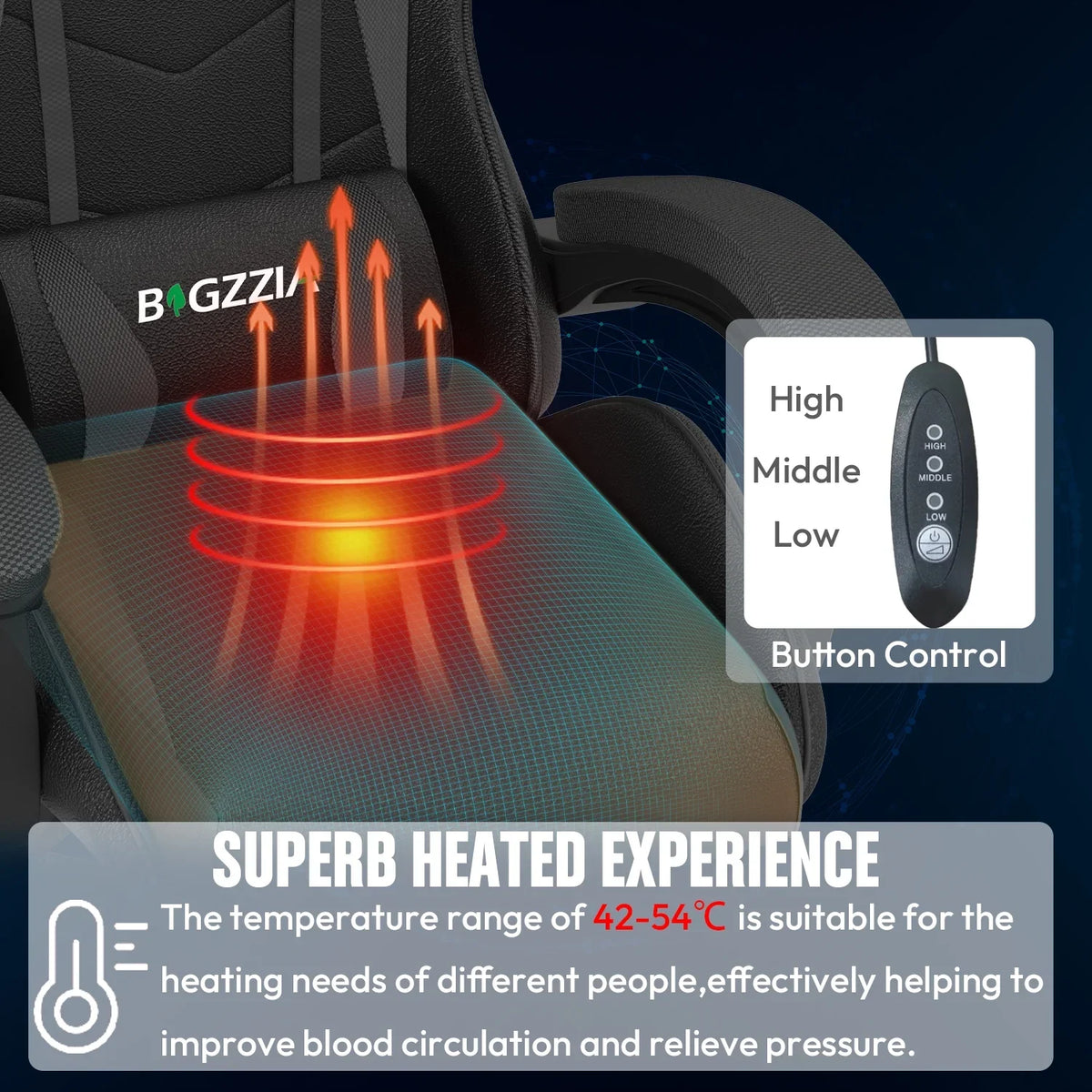 Bigzzia Gaming Chair with Heated Cushion, High Back Video Game Chairs with Pillow and Lumbar Support, Green
