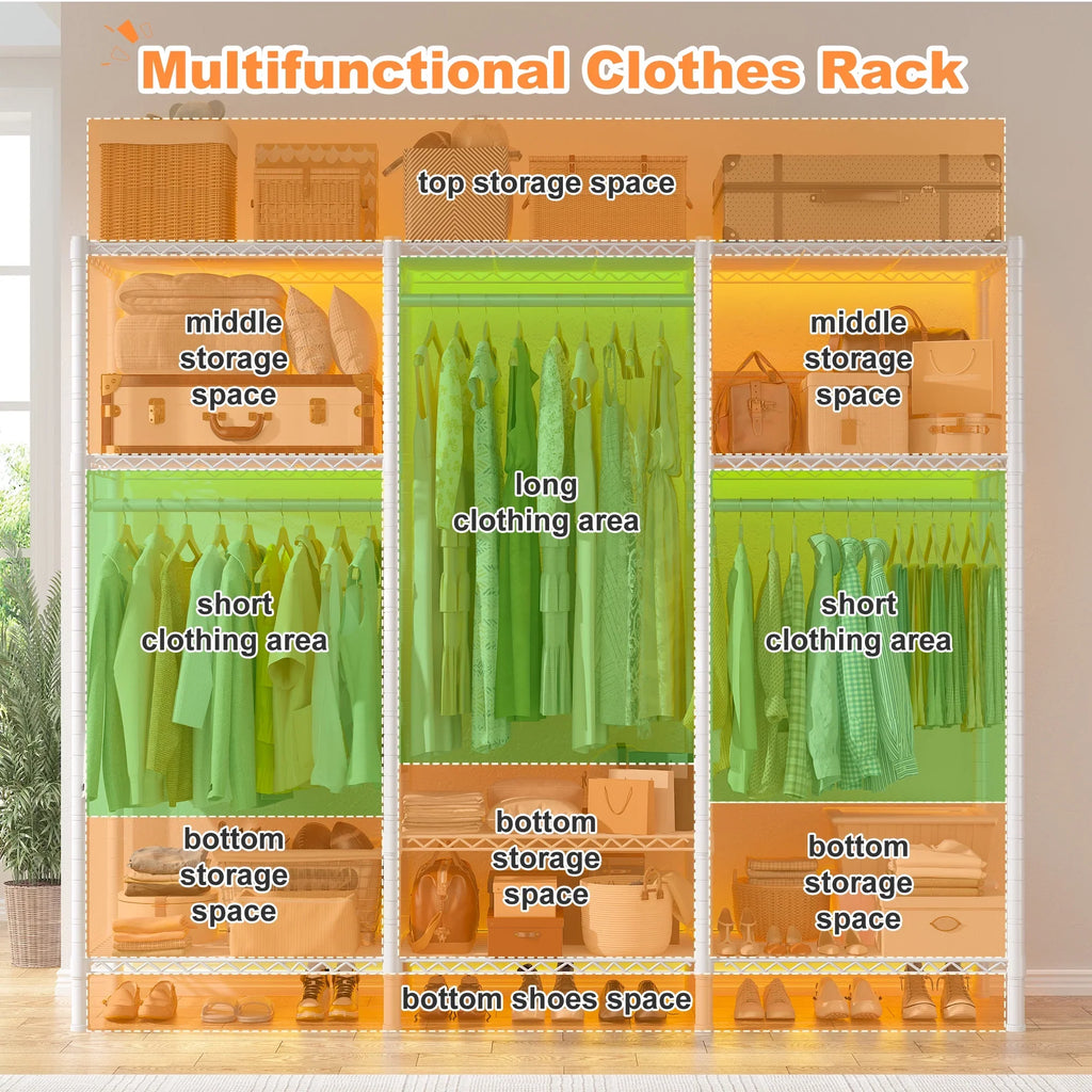EnHomee Clothing Rack Portable Closet Organizer with 9 Shelves & 3 Rods,Heavy Duty Adjustable Wardrobe Rack 795 LBS Capacity"Black