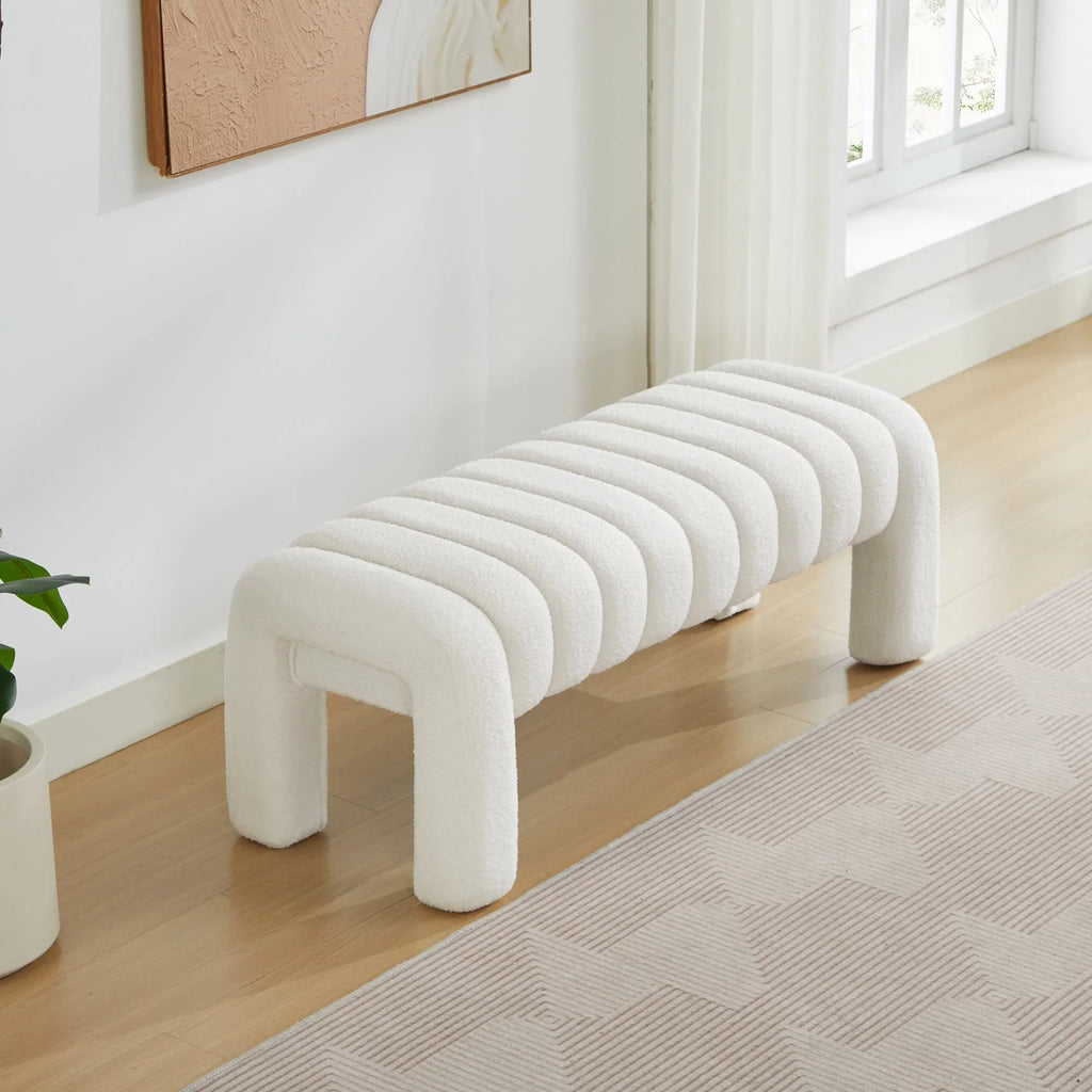 Zesthouse 63" End of Bed Bench, Linen Tufted Upholstered Ottoman Bench with Padded Seat and Solid Wood Leg, Modern Entryway Bench for Bedroom, Living Room, Beige