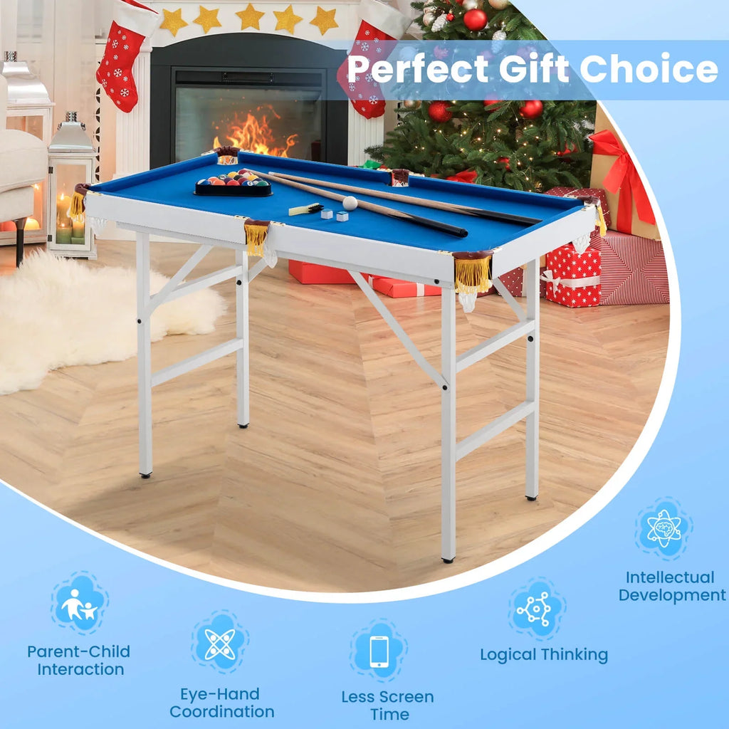 Costway 47" Folding Billiard Table Pool Game Table for Kids w/ Cues & Chalk & Brush