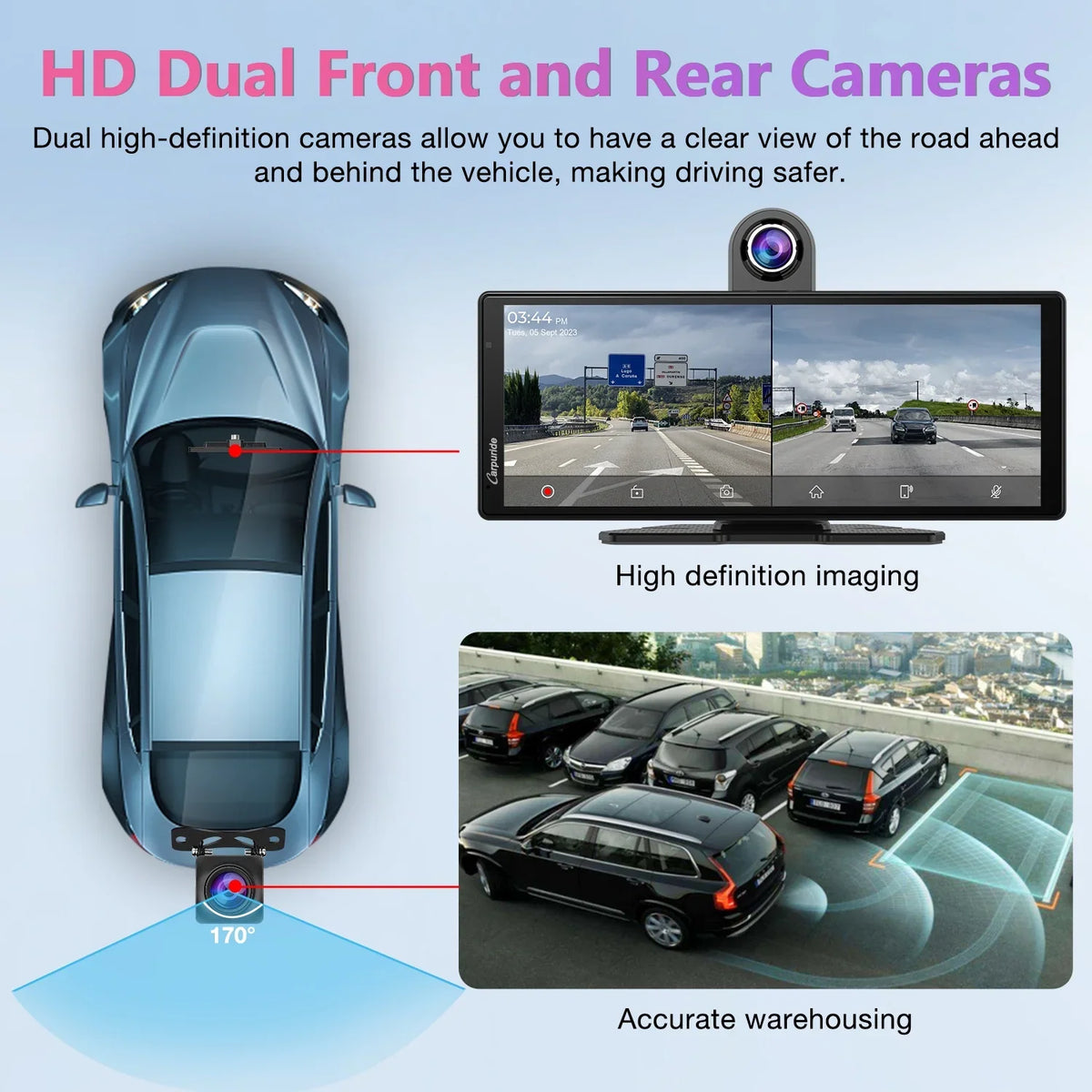 Carpuride Wireless Carplay Android Auto with 4K Front Dash Cam 1080P Rear Cam,10.26" HD IPS Touch