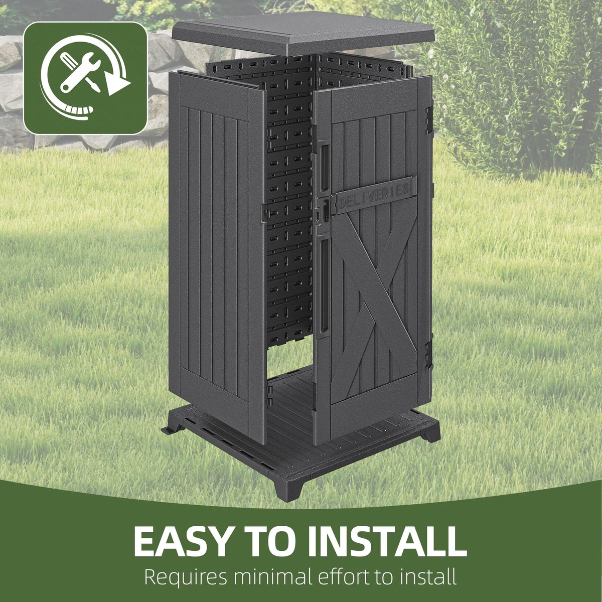 Uforic 60-Gallon Large Outdoor Package Delivery Storage Box, Double-Wall Resin Waterproof Deck Box for Porch or Curbside, Lockable, Brown