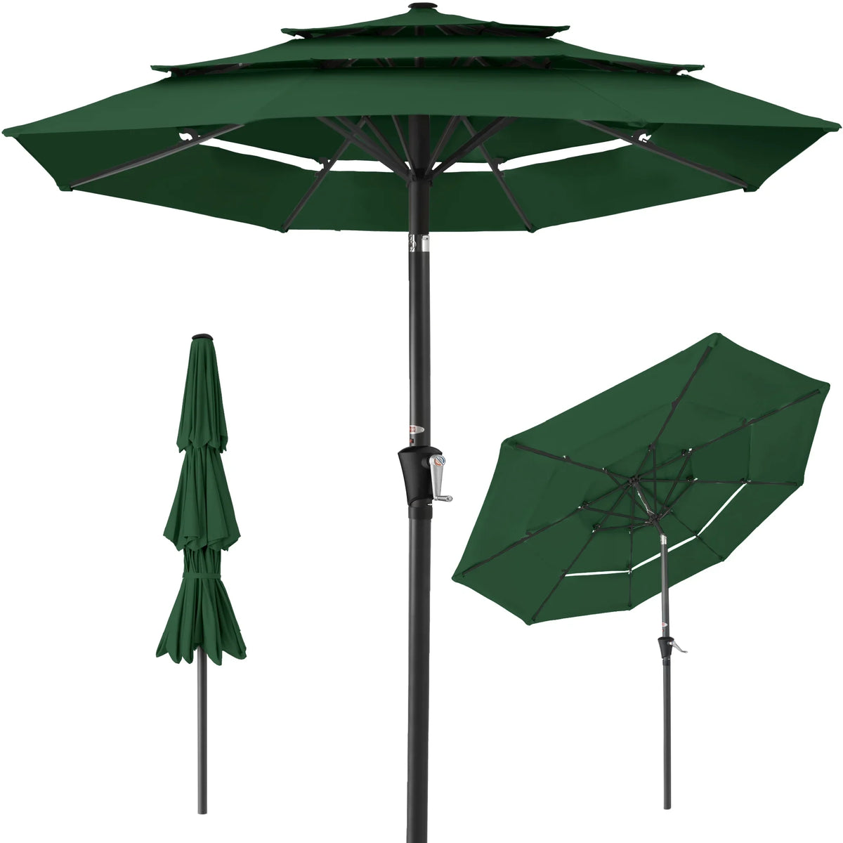 Best Choice Products 10ft 3-Tier Patio Umbrella, Market Sun Shade w/ Tilt Adjustment, Easy Crank - Red