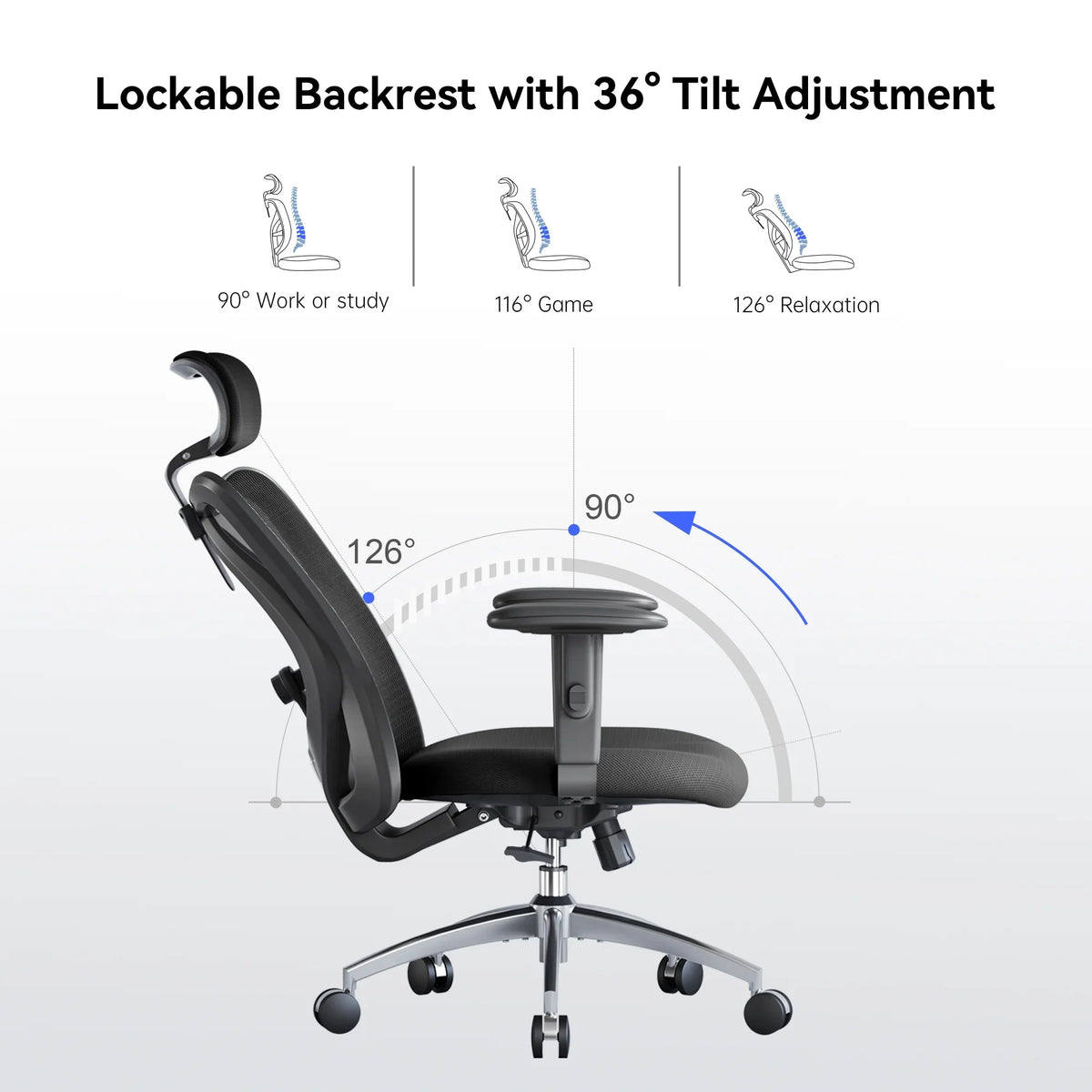 SIHOO M18 Mesh Ergonomic Office Chair with Adjustable Lumbar Support, High Back, Black