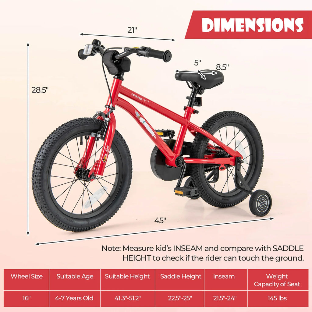 Costway 16-Inch Kid’s Bike for 4-7 Years Old with Adjustable Saddle & Anti-slip Handlebar Black