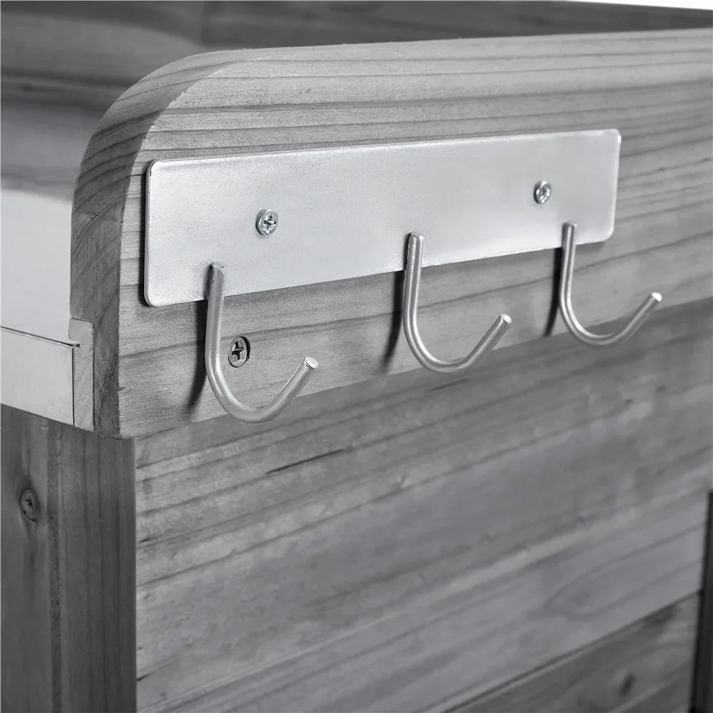 Renwick Outdoor Garden Potting Bench W/Cabinet Drawer Open Shelf, Gray