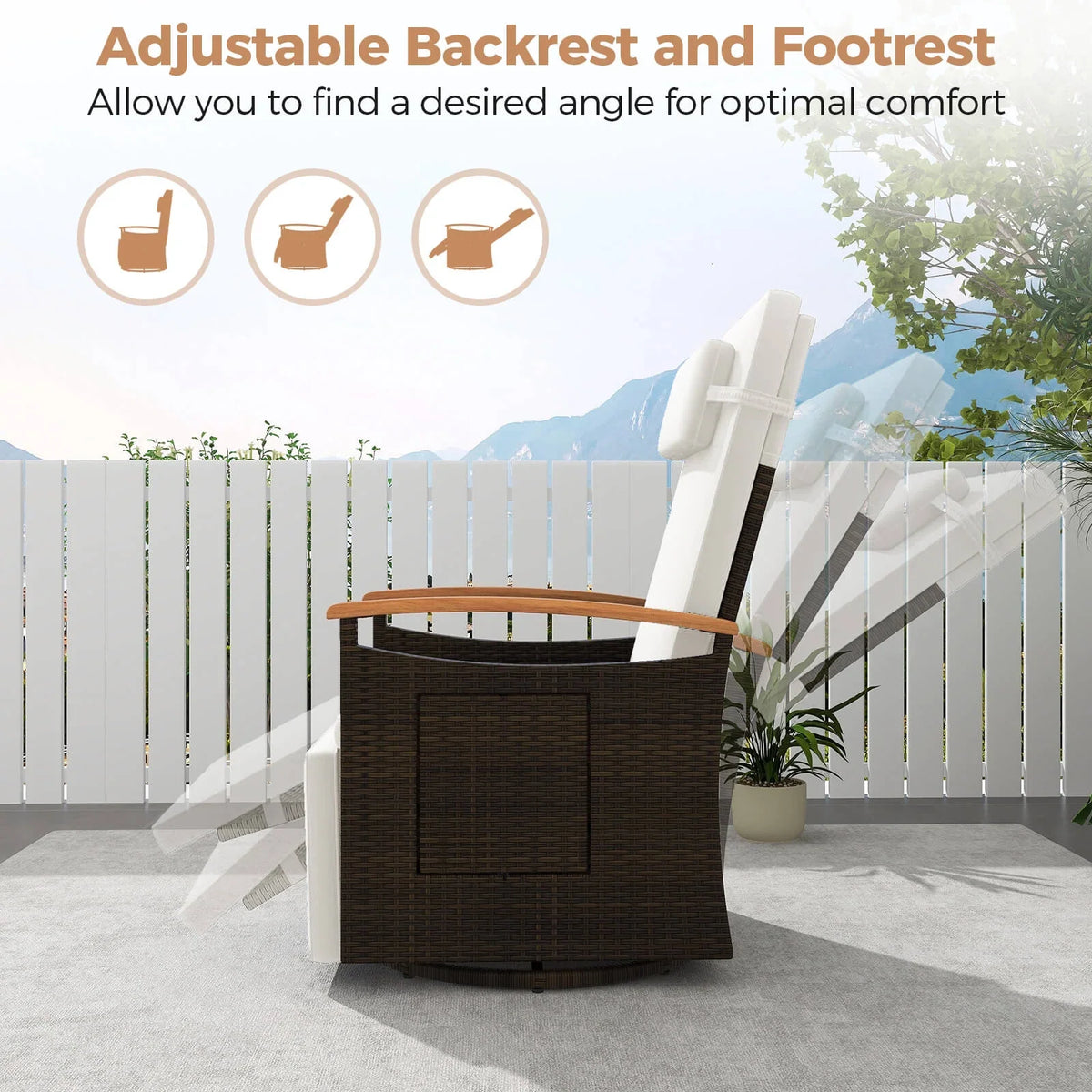 Costway Outdoor 360" Swivel Rattan Recliner Chair Patio Wicker Chaise Lounge Chair Beige