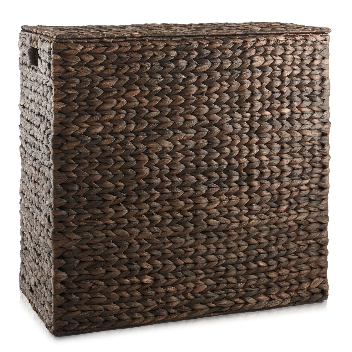 Casafield 2-Section Laundry Hamper with Lid and Removable Liner Bags - Natural, Woven Water Hyacinth Laundry Basket for Clothes
