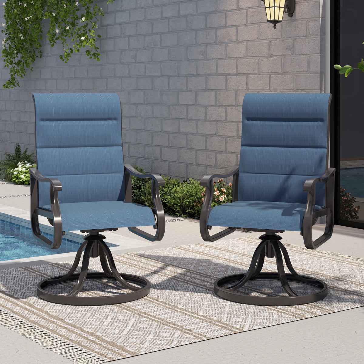 UDPATIO High Back Outdoor Dining Chairs Set of 2, All Weather Swivel Patio Chairs, Breathable Garden Outdoor Furniture for Backyard Deck